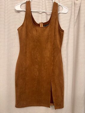Suede Tank Sheath Dress in Caramel
